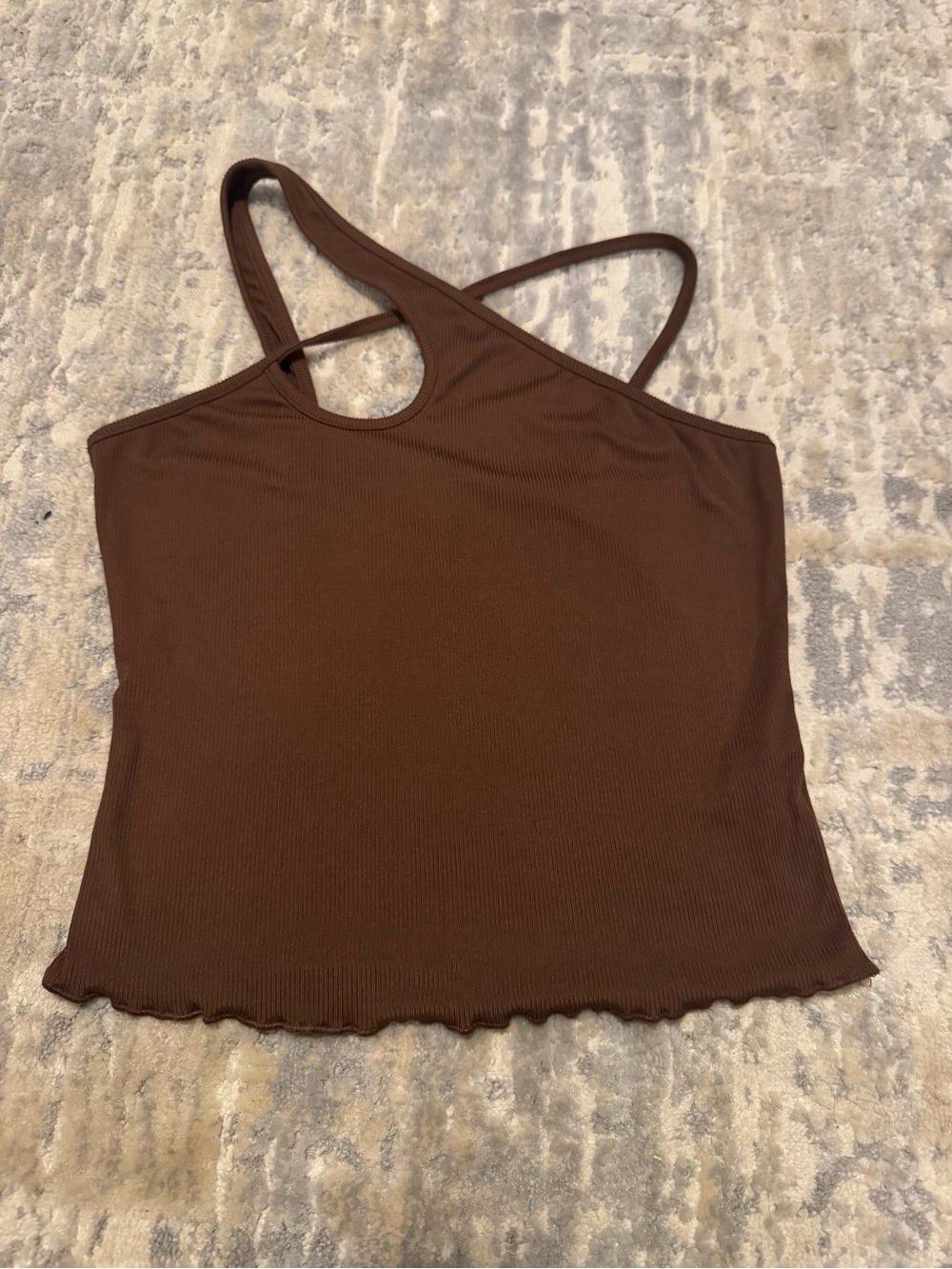 SHEIN Brown Ribbed One-Shoulder Tank Top